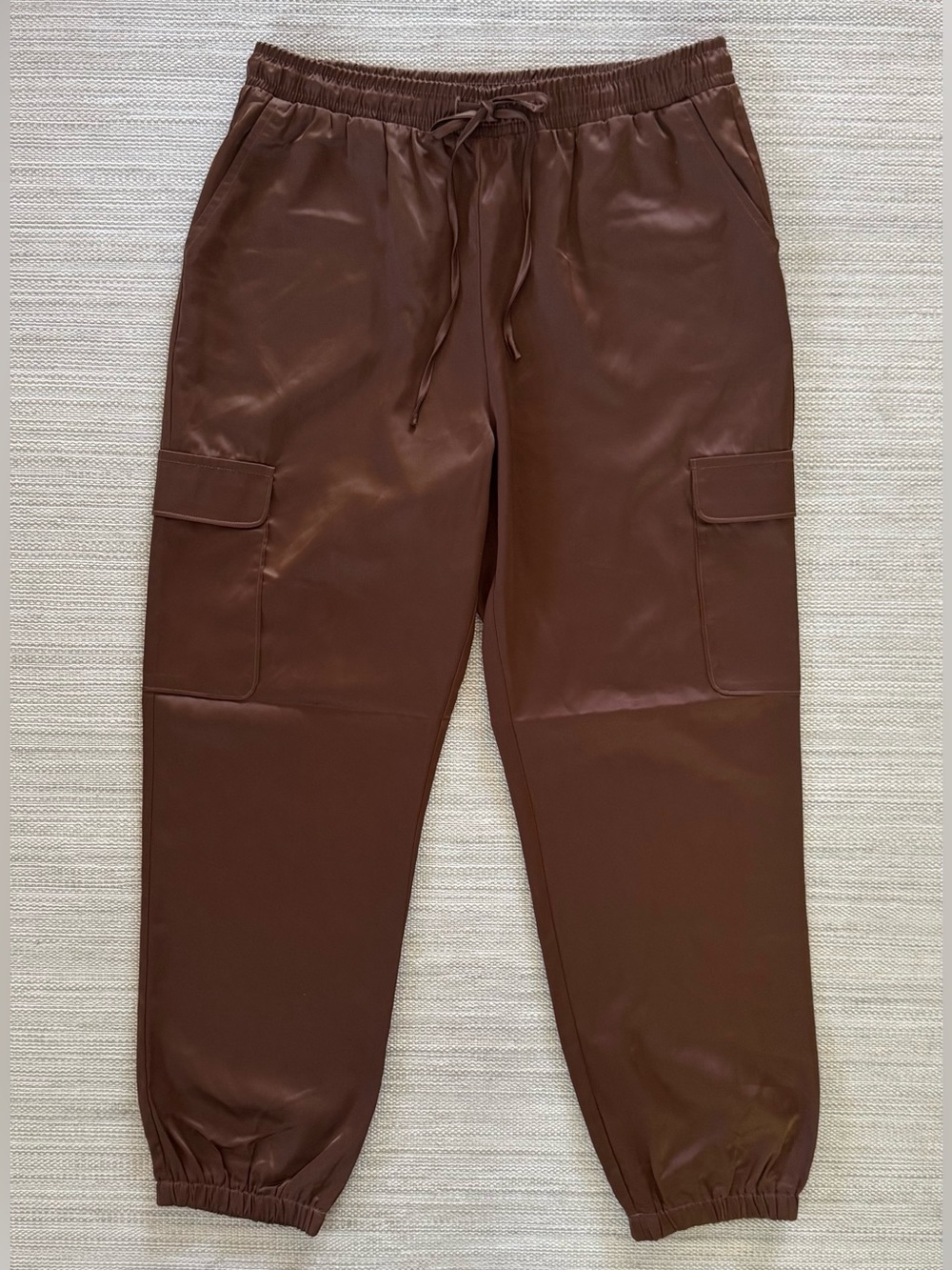 HAVE Los Angeles brown satin cargo pants high waist drawstring pockets women’s L